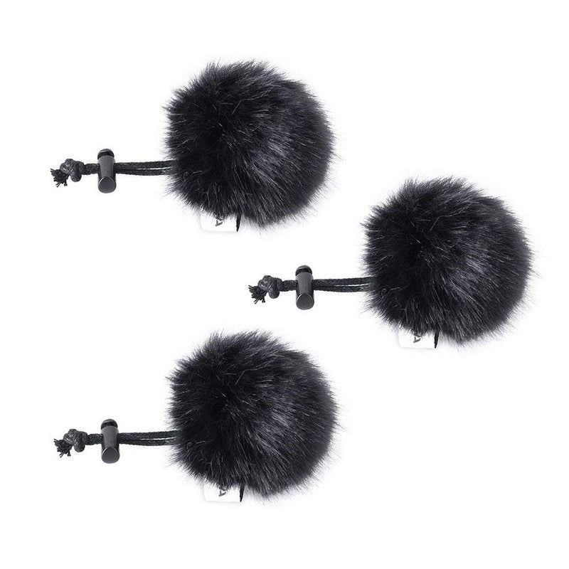 comica Pack of 3 Fur Windscreen for Microphone, Mini Microphone Fur Microphone Windscreen Muff, Wind & Pop Filter for Lavalier Microphone/VideoMic/Mobile Phone Microphone (Black) - Image 1
